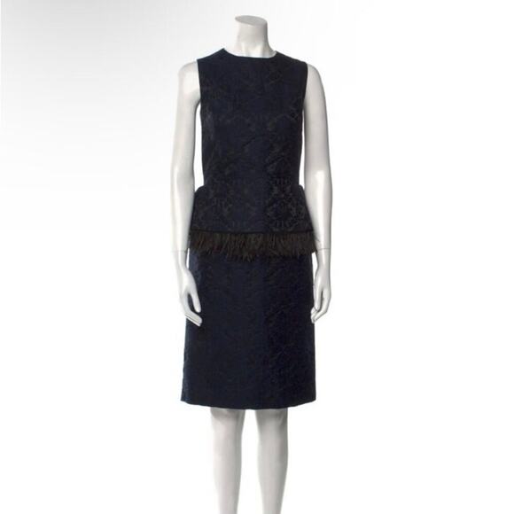 NWT MICHAEL KORS COLLECTION Navy Blue Lace Pattern Knee-Length Dress - Picture 11 of 12